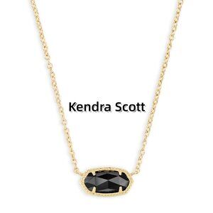 Elisa Gold Pendant Necklace in Black Opaque Glass